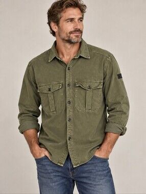Zara Man Military Green Moto Field Denim "TROUBLEMAKER" shacket. Mens L